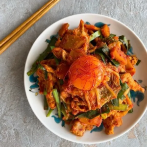 かぼちゃと豚のキムチ炒め